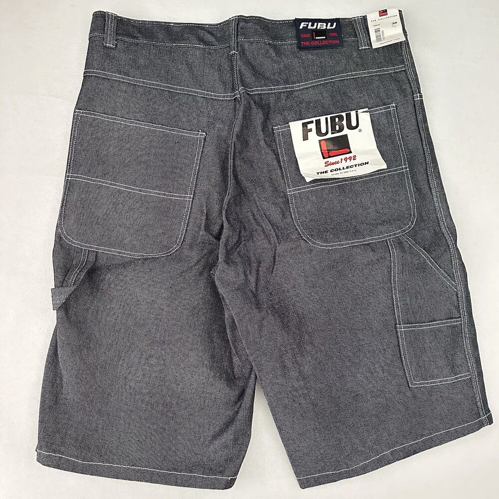 Vintage FUBU Carpenter Shorts Mens 44 Gray Jorts 90s Deadstock Baggy Hip Hop NEW